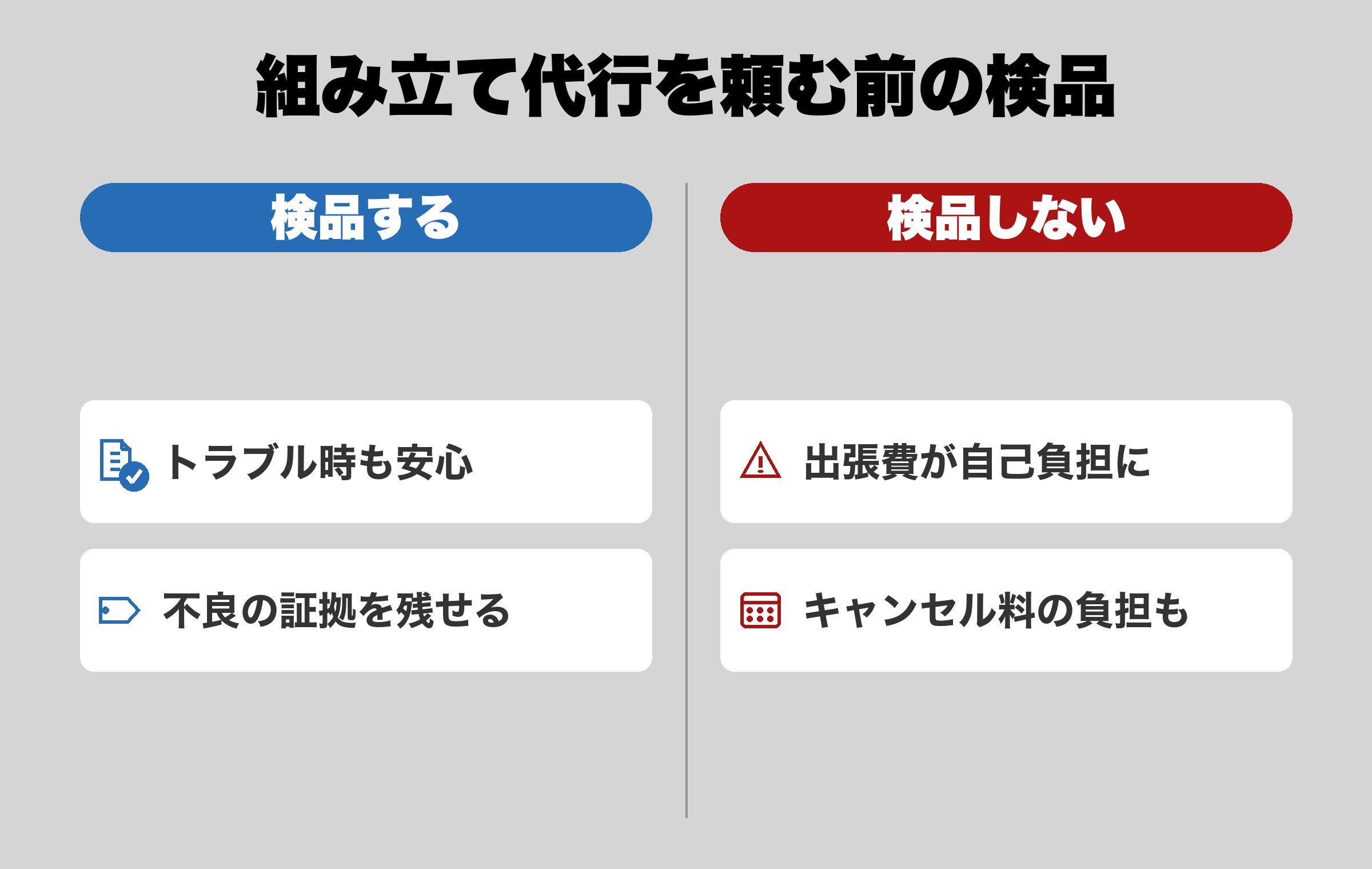 組み立て代行を頼む前に検品する場合としない場合のリスク比較
