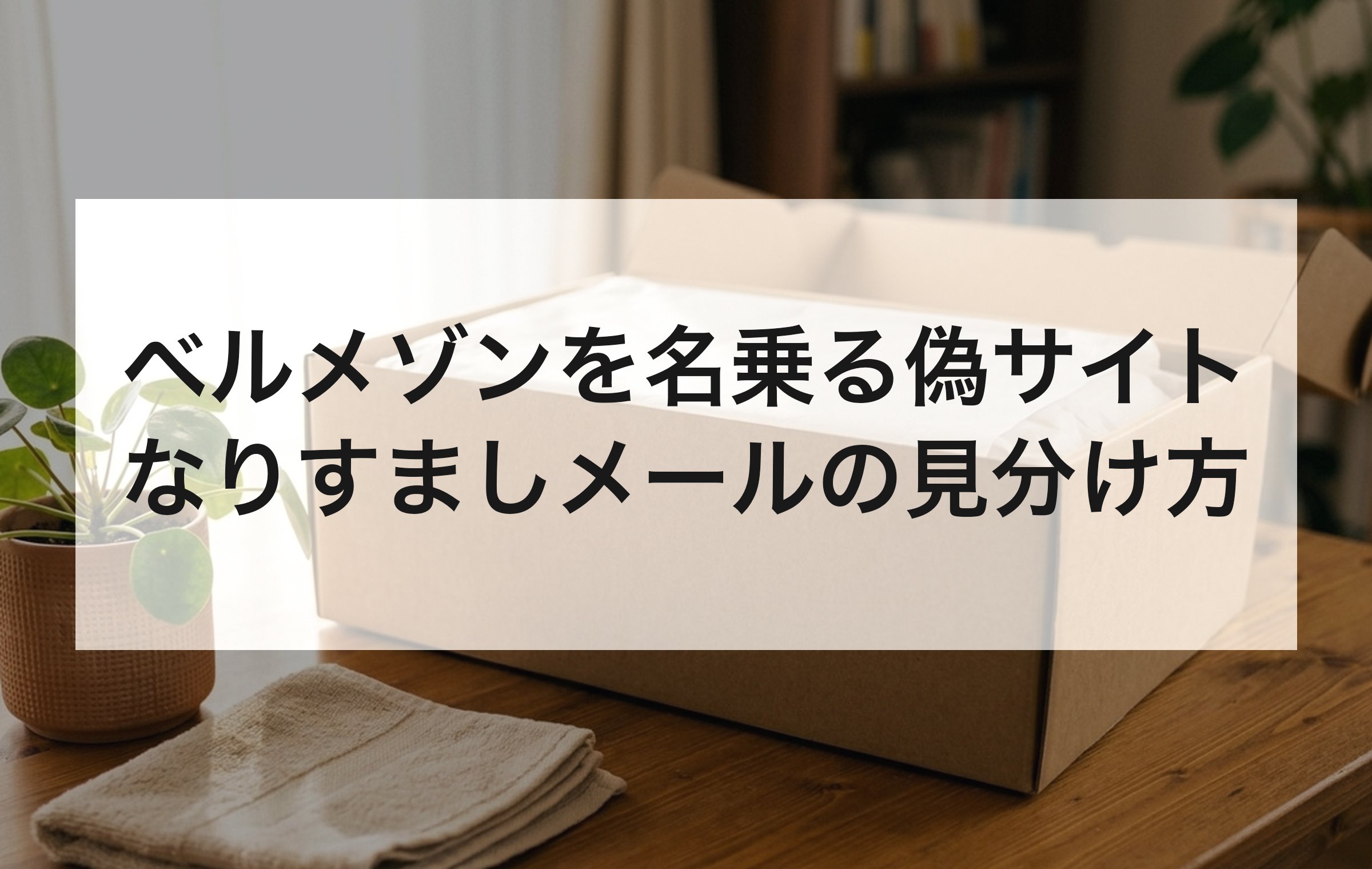 通販で届いた無地の段ボール箱。公式サイトのURLがbellemaison.jpかどうかで偽サイトを見分ける